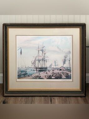 Roy Cross Signed Collotype Print “New Bedford Whaler, Warping In” Framed COA VTG